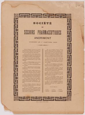 Société de secours pharmaceutiques, Andrimont, fondée le 1er janvier 1899