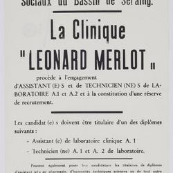La Clinique "Léonard Merlot" procède à l'engagement d'assistant(e)s et de technicien(ne)s de laboratoire A1 et A2 et à la constitution d'une réserve de recrutement