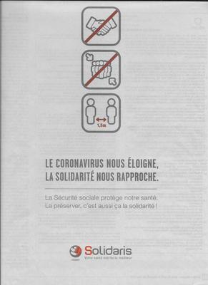Le coronavirus nous éloigne, la solidarité nous rapproche.
