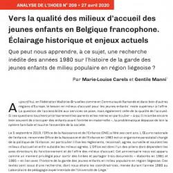Vers la qualité des milieux d’accueil des jeunes enfants en Belgique francophone. Éclairage historique et enjeux actuels