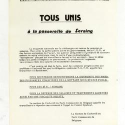 Mercredi 26 avril à 10h30 tous unis à la passerelle de Seraing